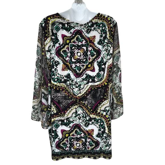 Style & Co Size XL Floral Tunic Top 3/4 Sheer Sleeve‎ Stretch Scoop Neck - Picture 4 of 6